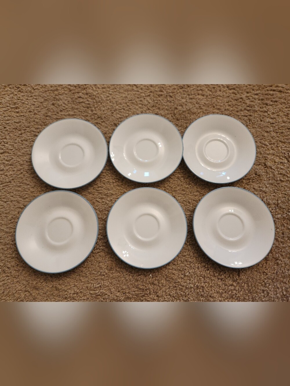 Corelle Saucers Set Of 6 Solid White Blue Trim 6 1/8"
